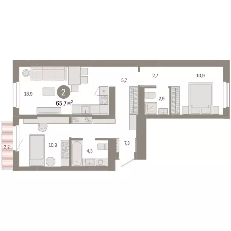 2-комнатная квартира: Новосибирский район, рабочий посёлок Краснообск, ... - Фото 2