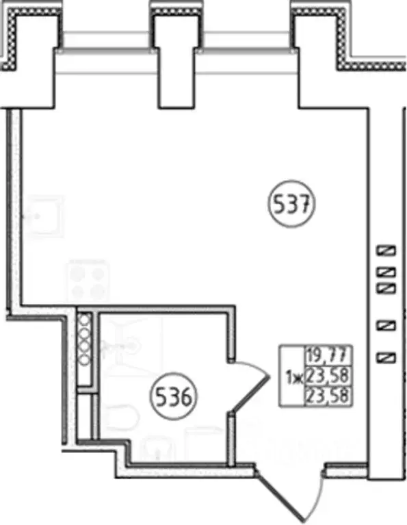 Студия Санкт-Петербург ул. Ивана Фомина, 8 (23.58 м) - Фото 2