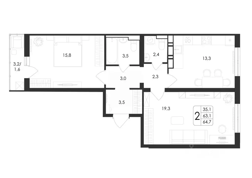 2-к кв. Воронежская область, Воронеж ул. Шишкова, 140Б/21 (64.7 м) - Фото 0