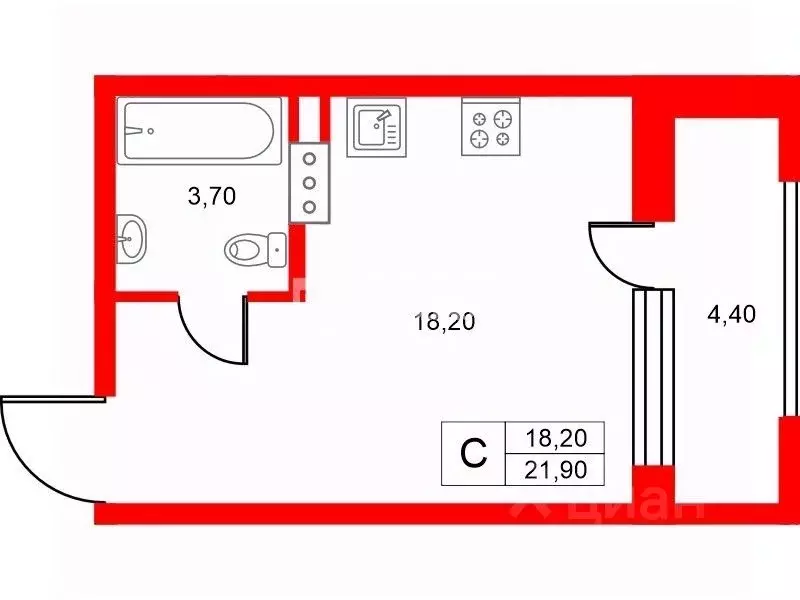 Студия Санкт-Петербург Парашютная ул., 79к1 (21.6 м) - Фото 2