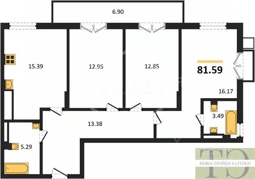 3-к кв. Калининградская область, Гурьевский муниципальный округ, пос. ... - Фото 1