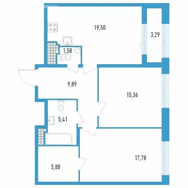 2-комнатная квартира: Санкт-Петербург, улица Типанова, 22 (77.05 м) - Фото 0