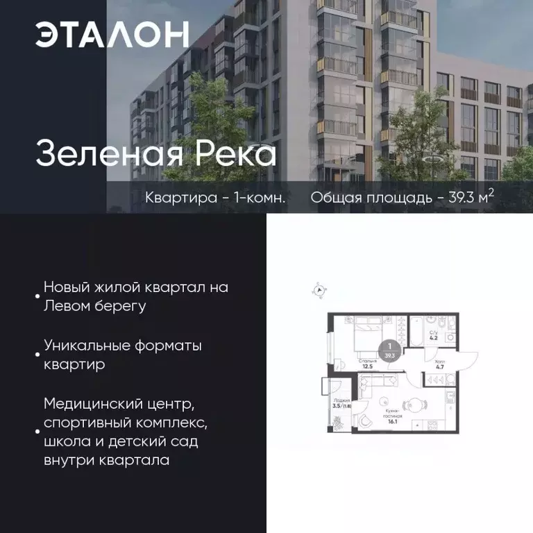 1-к кв. Омская область, Омск Зеленая река мкр,  (39.3 м) - Фото 0
