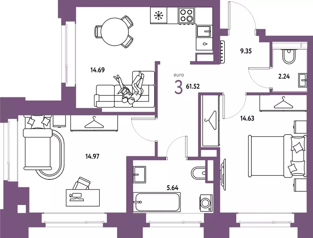 3-к кв. Свердловская область, Екатеринбург ул. Шефская, 28А (61.52 м) - Фото 1
