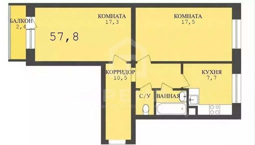 2-к кв. Санкт-Петербург Искровский просп., 20 (57.8 м) - Фото 2