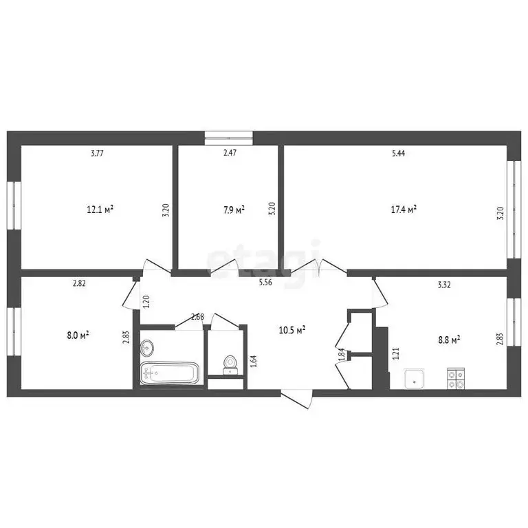 4-комнатная квартира: посёлок Луговской, улица 8 Марта, 30 (66 м) - Фото 1