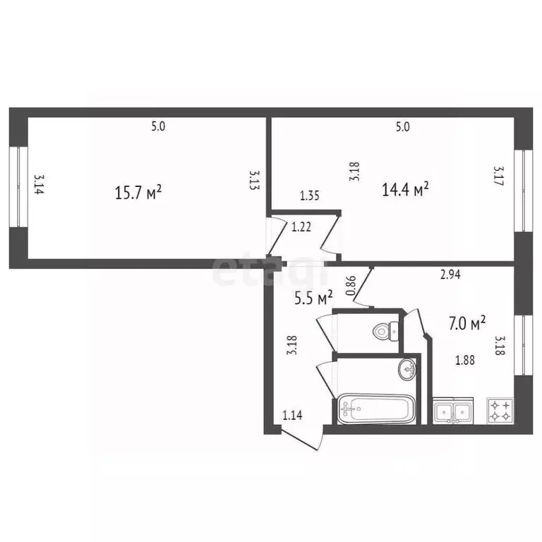 2-к кв. Санкт-Петербург ул. Бабушкина, 88 (45.7 м) - Фото 1