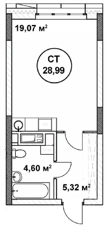 Студия Нижегородская область, Нижний Новгород ул. Родионова (28.99 м) - Фото 1