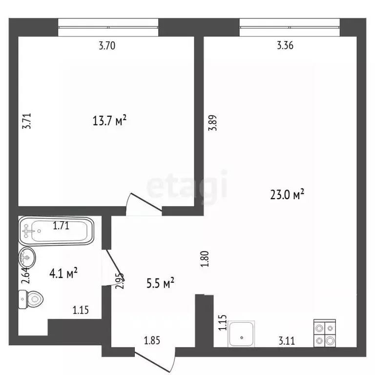 1-к кв. Тюменская область, Тюмень ул. Николая Машарова, 10 (46.1 м) - Фото 2