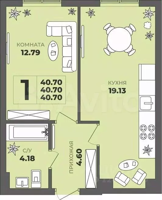1-к. квартира, 40,7 м, 1/8 эт. - Фото 1