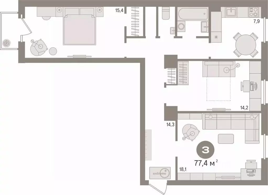 3-к кв. Свердловская область, Екатеринбург ул. Краснофлотцев, 2 (77.4 ... - Фото 2