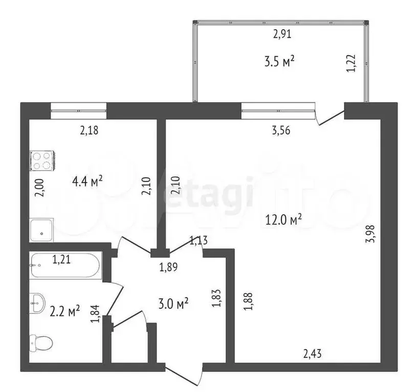 1-к. квартира, 21,2 м, 2/5 эт. - Фото 0