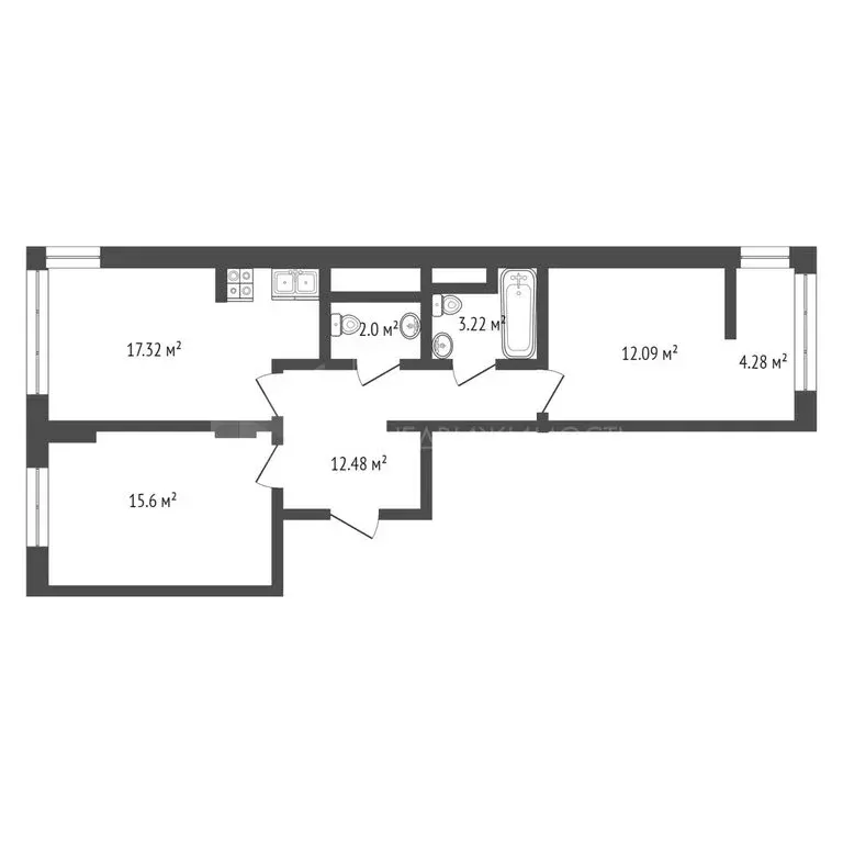 2-комнатная квартира: Тюмень, улица Тимофея Кармацкого, 3 (67 м) - Фото 1