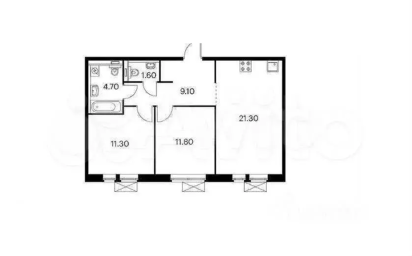 3-к. квартира, 60 м, 2/25 эт. - Фото 0