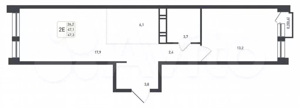 2-к. квартира, 47,1м, 4/8эт. - Фото 0