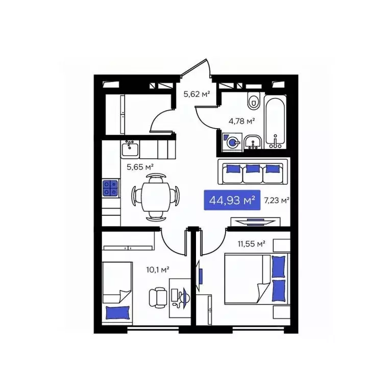 2-к кв. Приморский край, Владивосток Визионер жилой комплекс (44.93 м) - Фото 1