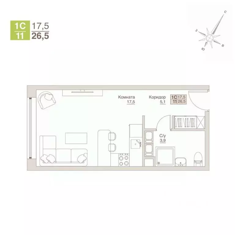 Студия Московская область, Люберцы  (26.5 м) - Фото 1