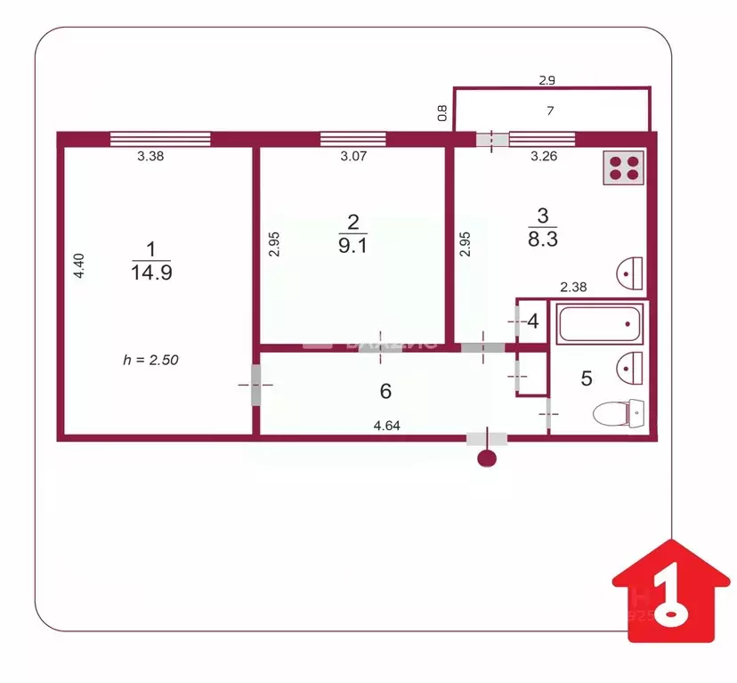 2-к кв. Омская область, Омск Крыловская ул., 21 (42.0 м) - Фото 2