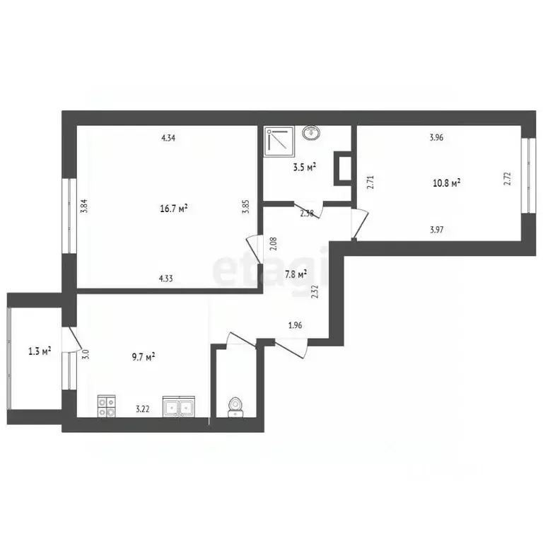 2-к кв. Псковская область, Псков ул. Труда, 58 (50.1 м) - Фото 2