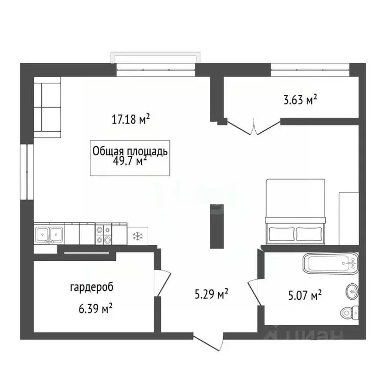 Студия Новосибирская область, Новосибирск ул. Лобачевского, 51/2 (49.7 ... - Фото 2