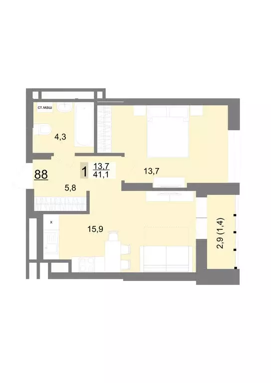 1-комнатная квартира: Екатеринбург, улица Шаумяна, 77 (41.1 м) - Фото 0