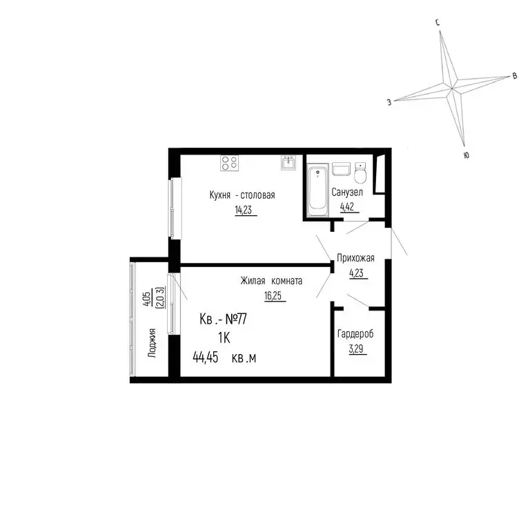 1-комнатная квартира: Новый, ЖК ДНС Сити (44.45 м) - Фото 0