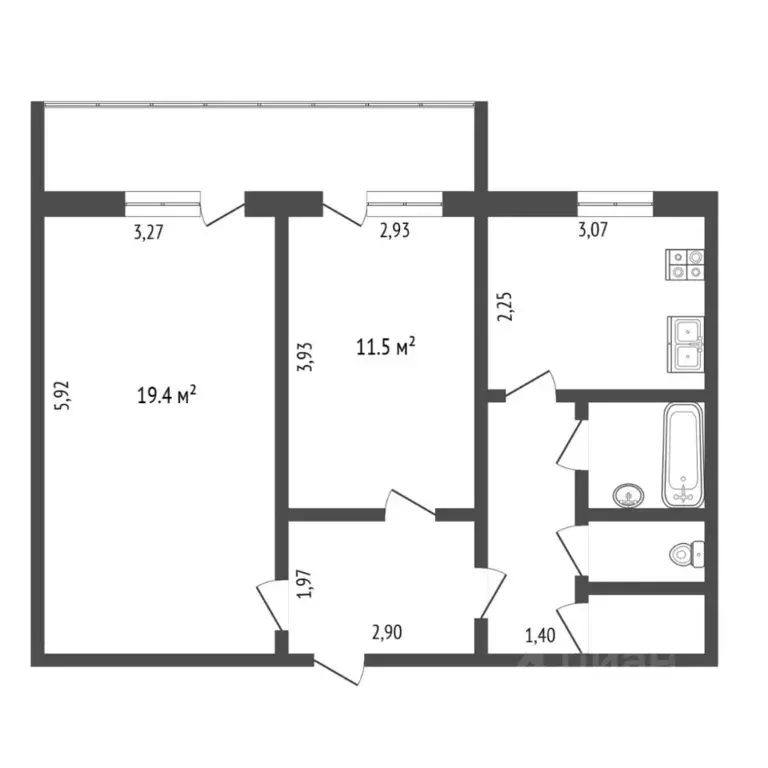 2-к кв. Тюменская область, Тюмень ул. Монтажников, 16 (53.8 м) - Фото 2