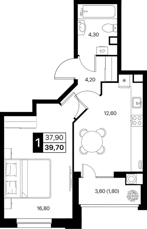 1-к кв. Ростовская область, Ростов-на-Дону бул. Авиаторов (39.7 м) - Фото 1