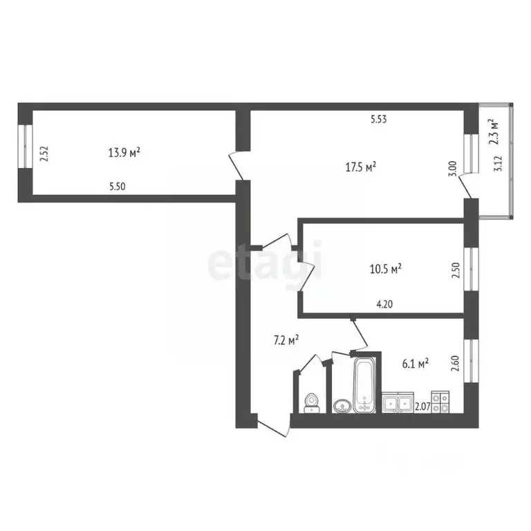 3-к кв. Омская область, Омск ул. 3-я Автомобильная, 1 (58.1 м) - Фото 1