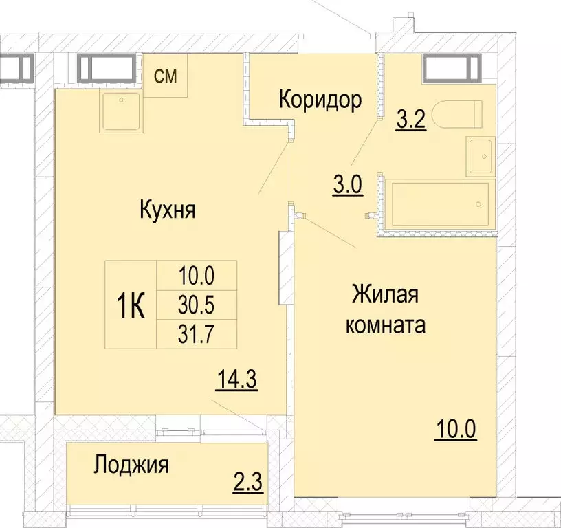 1-комнатная квартира: Нижний Новгород, ЖК Кузнечиха Город (31.7 м) - Фото 1