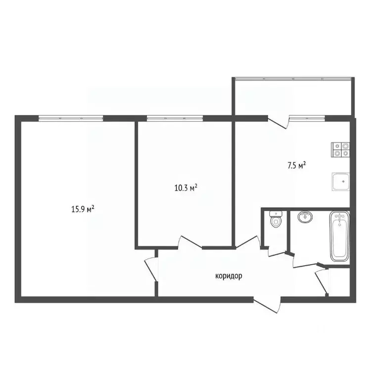 2-к кв. Воронежская область, Воронеж Новосибирская ул., 33 (43.3 м) - Фото 2
