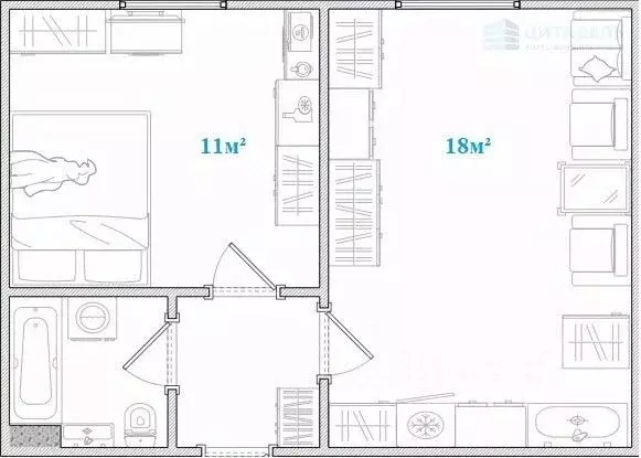 2-к кв. Московская область, Мытищи ул. Терешковой, 3 (34.4 м) - Фото 2