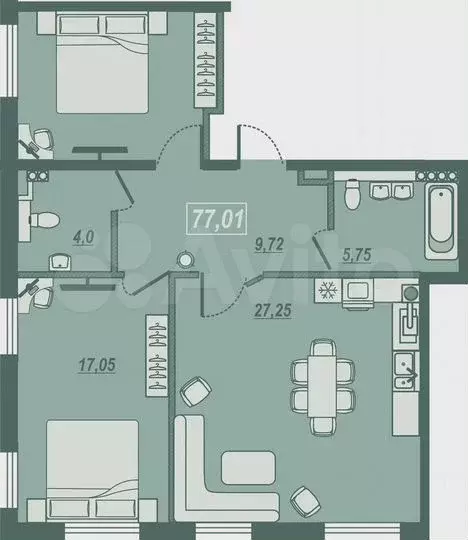 2-к. квартира, 77м, 2/3эт. - Фото 0