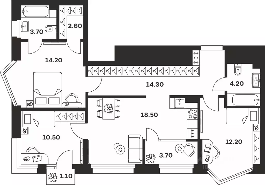 3-к кв. Тульская область, Тула ул. Михеева, 9А (85.0 м) - Фото 1