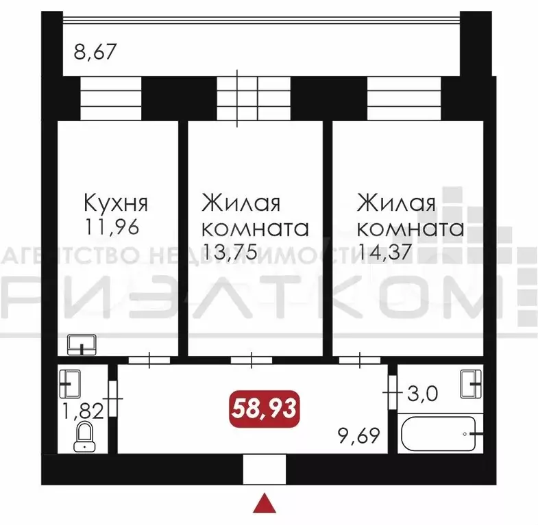 2-к. квартира, 59 м, 7/14 эт. - Фото 1