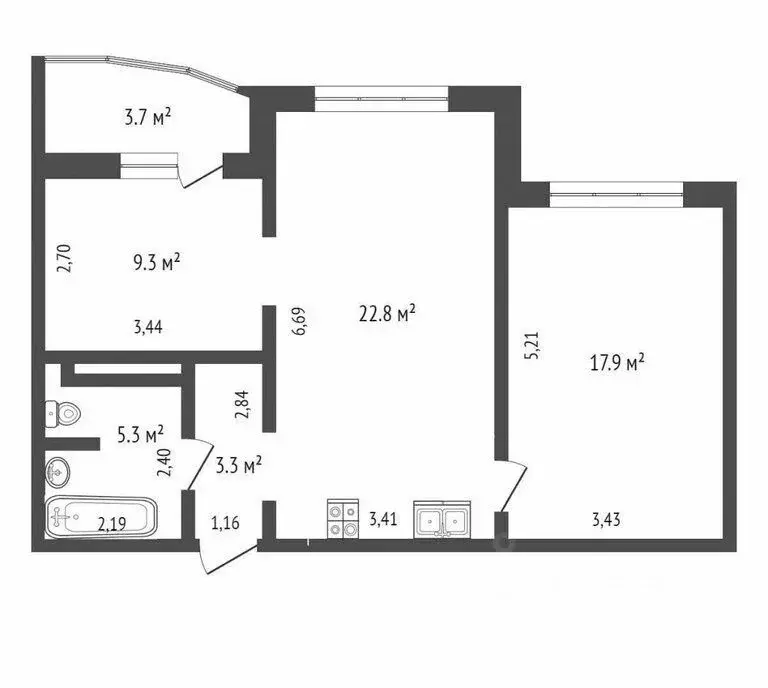 2-к кв. Тюменская область, Тюмень ул. Федюнинского, 56 (60.0 м) - Фото 2
