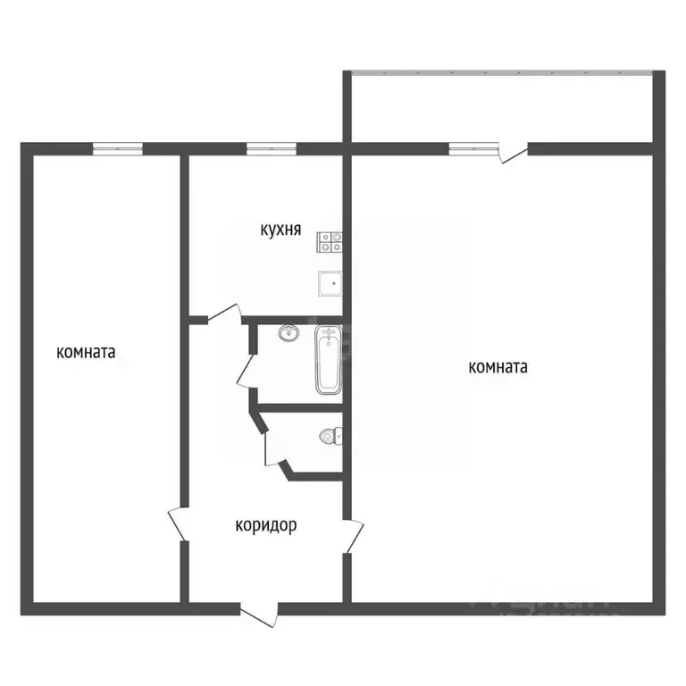 2-к кв. Воронежская область, Семилуки ул. Чапаева, 60 (44.3 м) - Фото 1