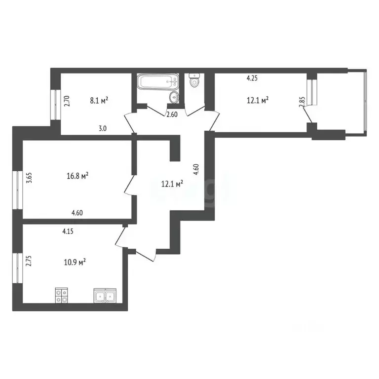 3-к кв. Крым, Симферополь ул. Лексина (63.5 м) - Фото 2