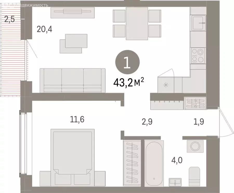 1-комнатная квартира: Новосибирск, улица Аэропорт (43.21 м) - Фото 0