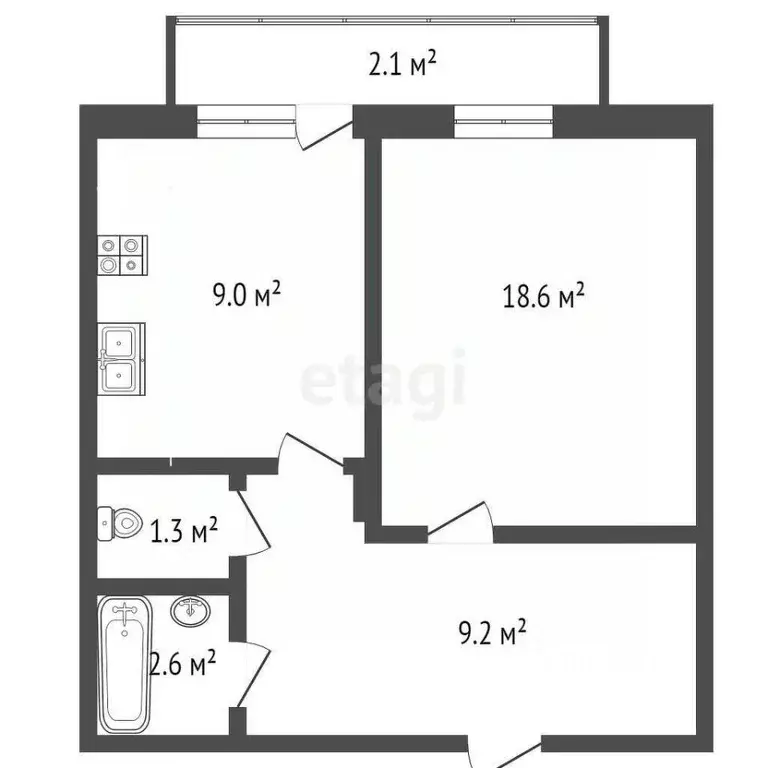 1-к кв. Ханты-Мансийский АО, Ханты-Мансийск ул. Чкалова, 40 (40.7 м) - Фото 0