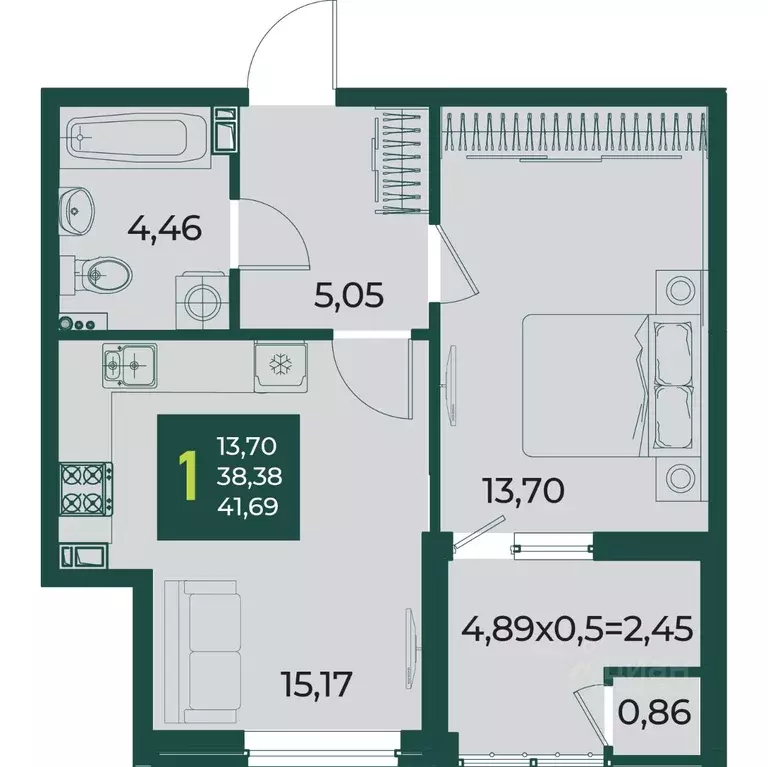 1-к кв. Краснодарский край, Краснодар Образцово мкр,  (41.69 м) - Фото 0