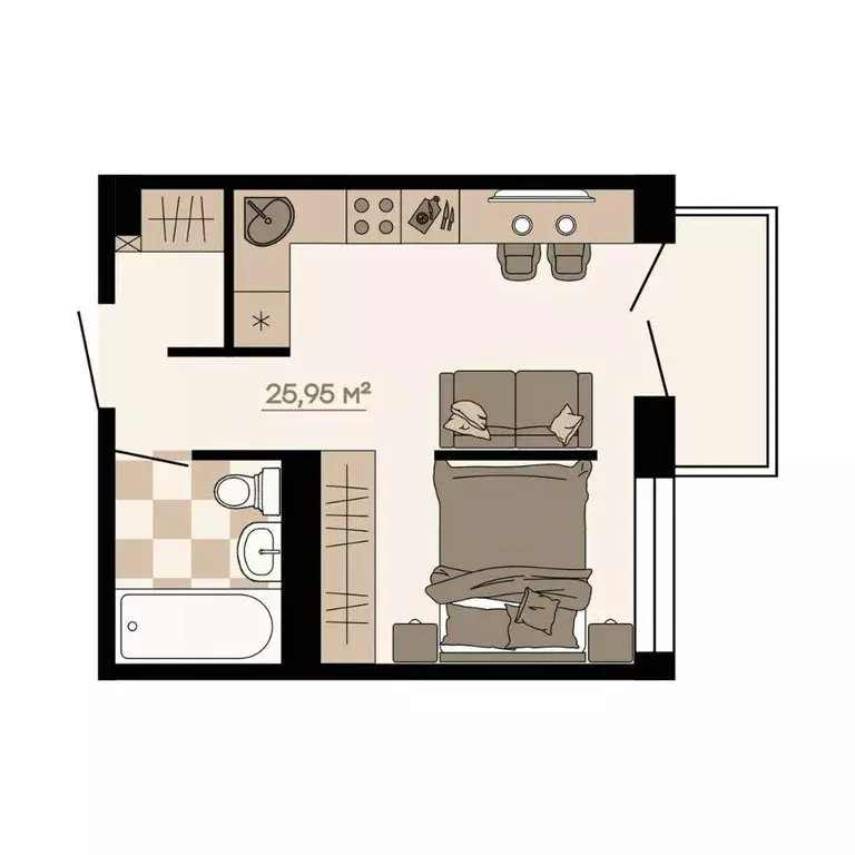 1-к кв. Приморский край, Владивосток ул. Грязелечебница (25.95 м) - Фото 0