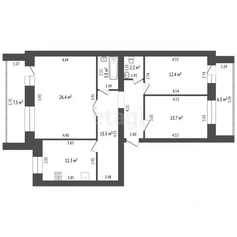 3-к кв. Башкортостан, Стерлитамак ул. Артема, 100 (85.0 м) - Фото 2