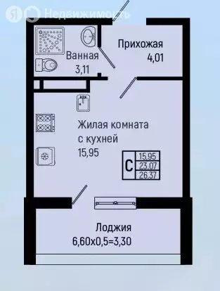 Квартира-студия: село Ольгинка, Солнечная улица, 21 (26.37 м) - Фото 1