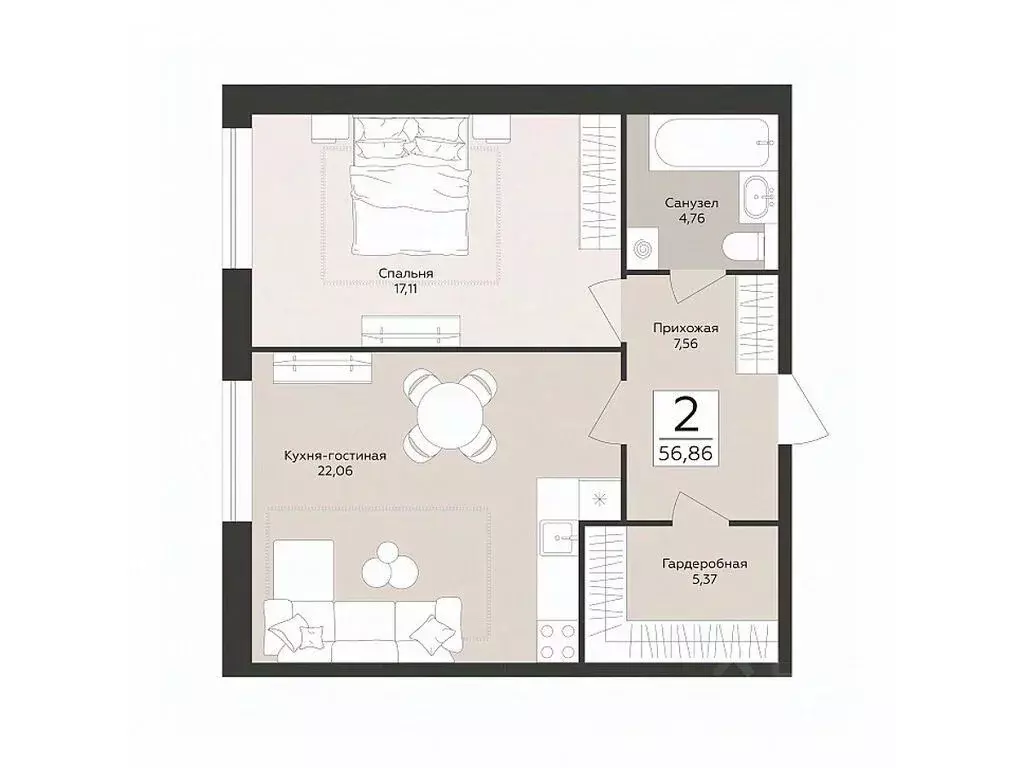 1-к кв. Воронежская область, Воронеж Эклипс жилой комплекс (56.86 м) - Фото 1