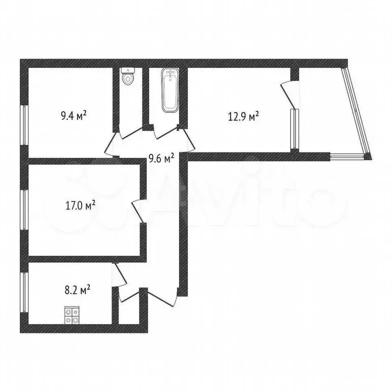 3-к. квартира, 61,2 м, 9/9 эт. - Фото 1