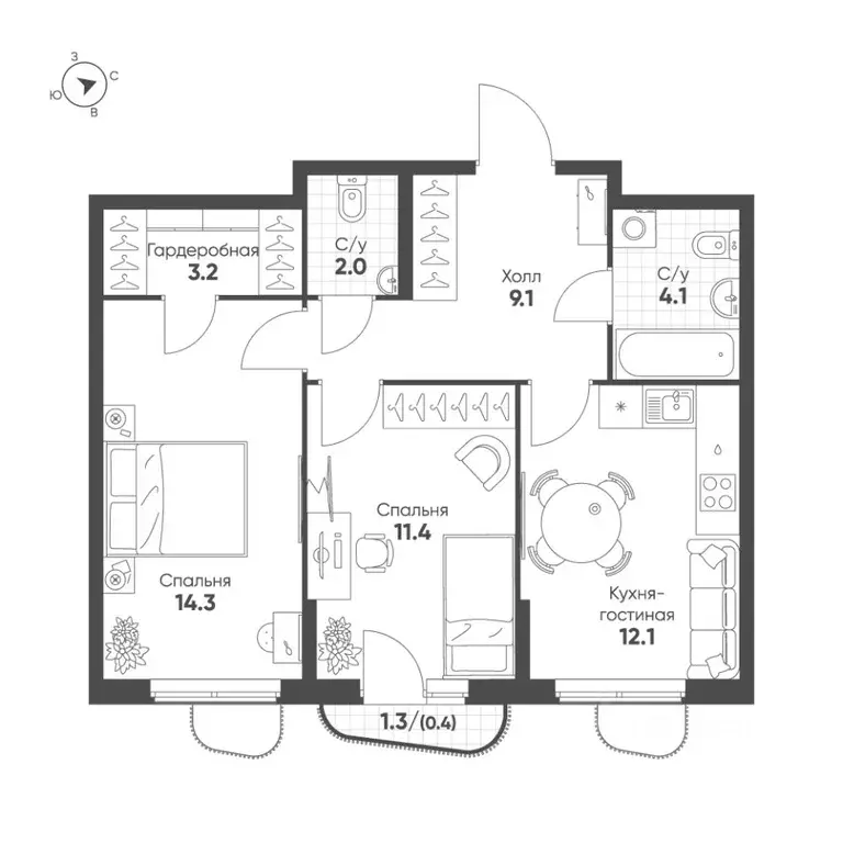 2-к кв. Свердловская область, Екатеринбург Солнечный жилрайон,  (56.6 ... - Фото 1