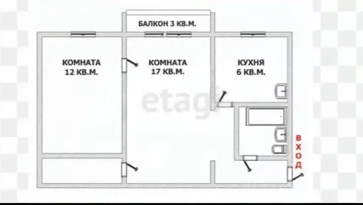 2-к кв. Липецкая область, Липецк просп. Мира, 14 (46.0 м) - Фото 2