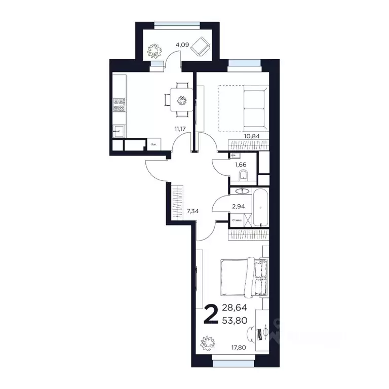 2-к кв. Московская область, Химки ул. Германа Титова, 2 (53.8 м) - Фото 1
