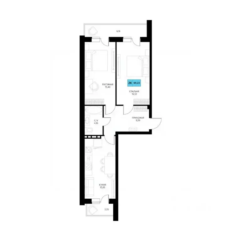 2-к кв. Дагестан, Дербент  (69.22 м) - Фото 1